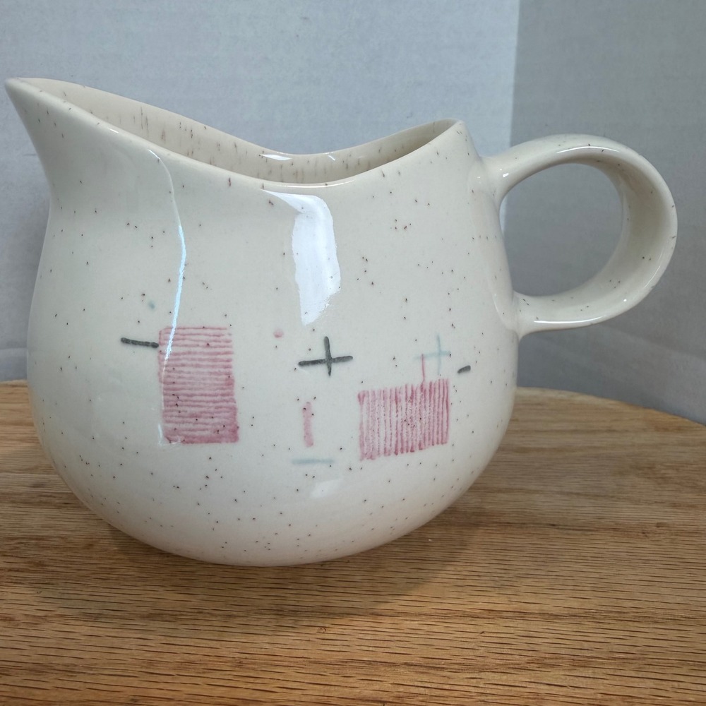 Vernonware Tickled Pink Creamer Pitcher MCM Ceramic Speckled Pink Atomic